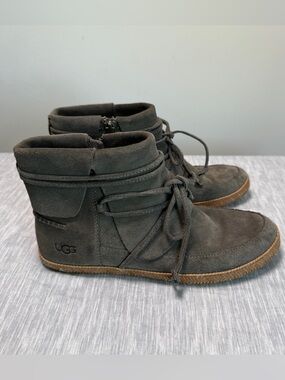 UGG Reid Suede Ankle Moc Bootie | Women’s 8 | Slate Gray | Side Zip Lace Wrap